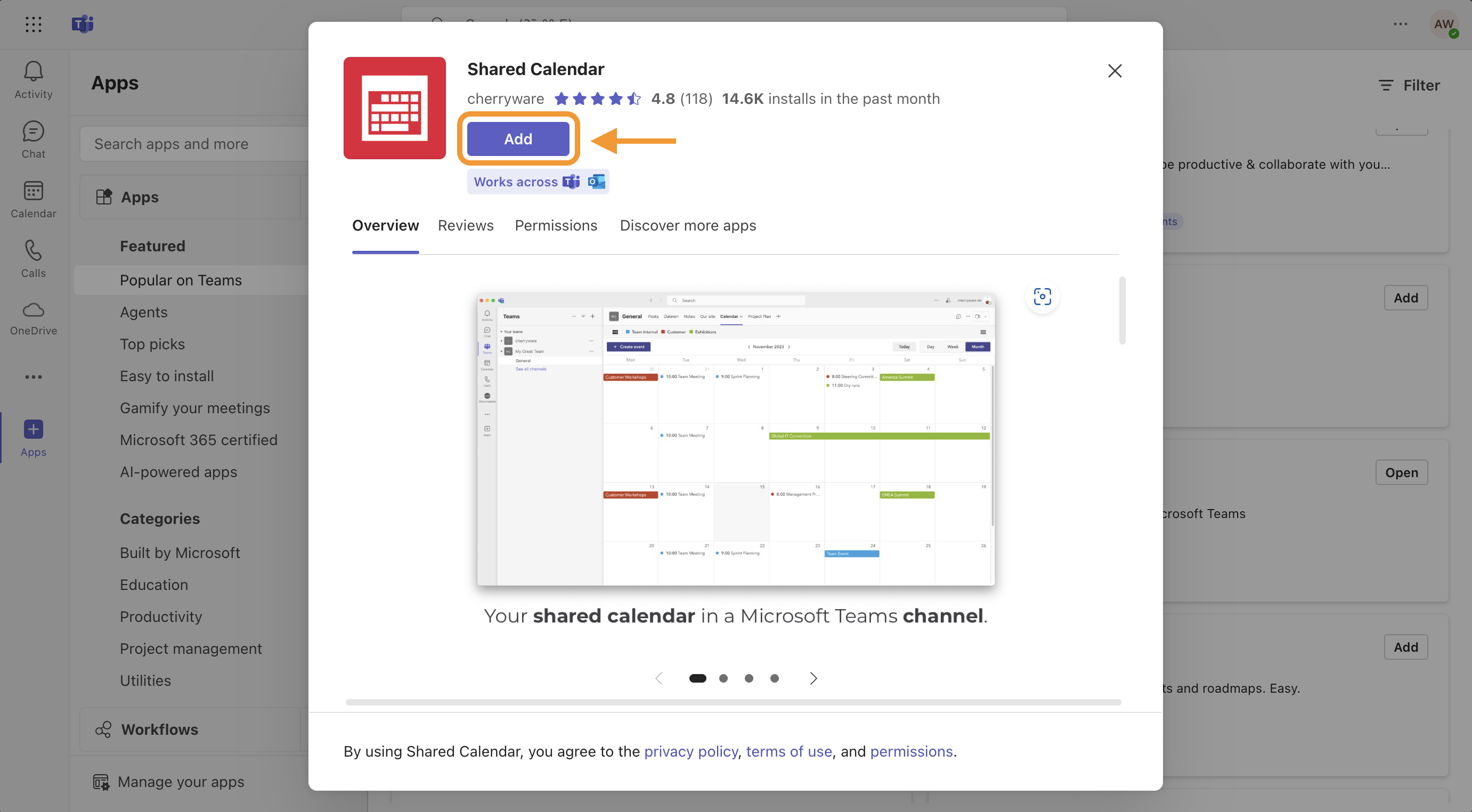 Add Shared Calendar in Microsoft Teams – Step 1